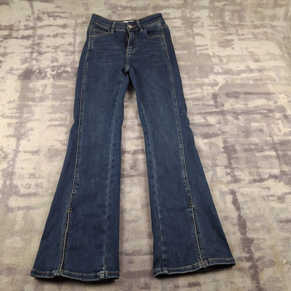 Urban Revivo Womens Flare Jeans Size 2 US 26 High Rise Seamed Front Denim Blue